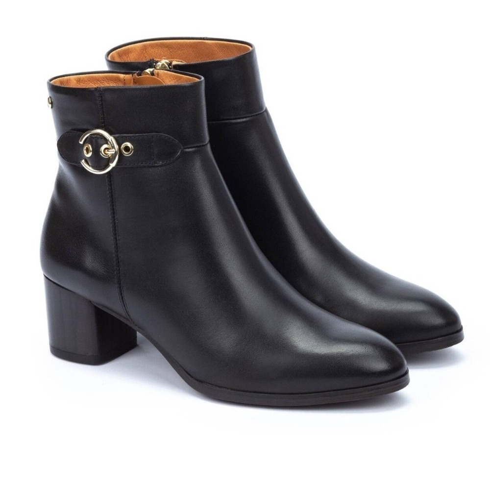 Pikolinos Calafat Black Leather Wide Heel Ankle Boots W1Z-8588 NWOB